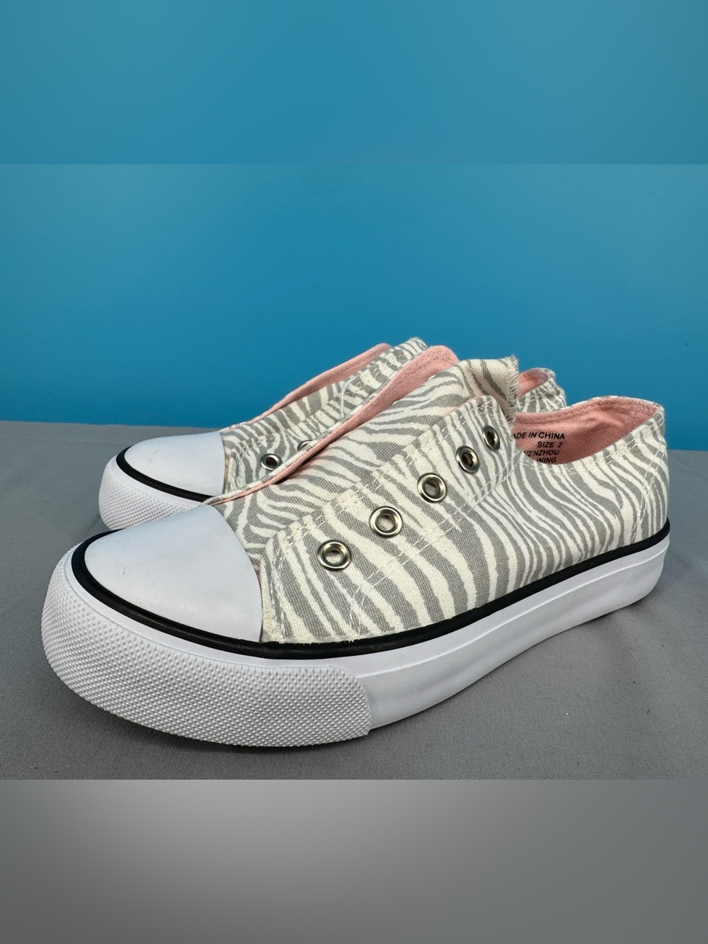 Kids Slip-On Zebra Print Sneakers with Pink Lining